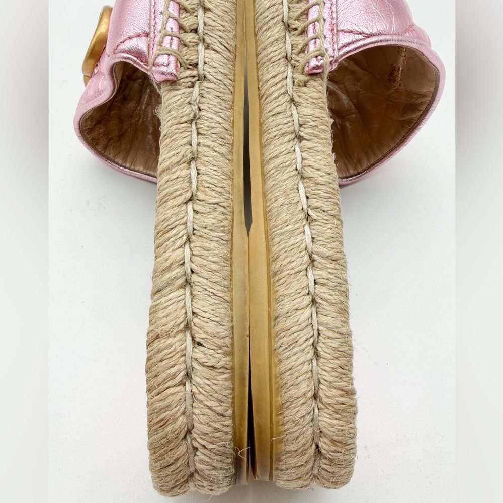 Gucci Pilar GG Marmont Metallic Rosa Leather Espadrille Slide Sandals EU 37 US 7 - Picture 9 of 12